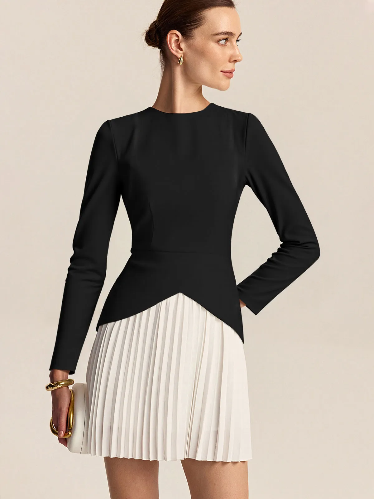 Long Sleeve Color-Block Pleated Dress sold by COMMENSE product image thumbnail 2