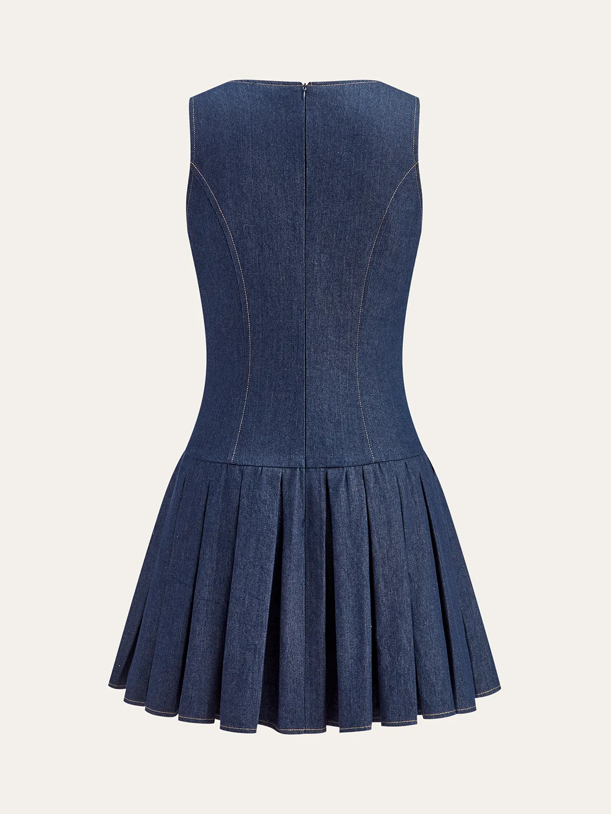 Metal Detail Denim Pleated Sleeveless Dress sold by COMMENSE product image thumbnail 5