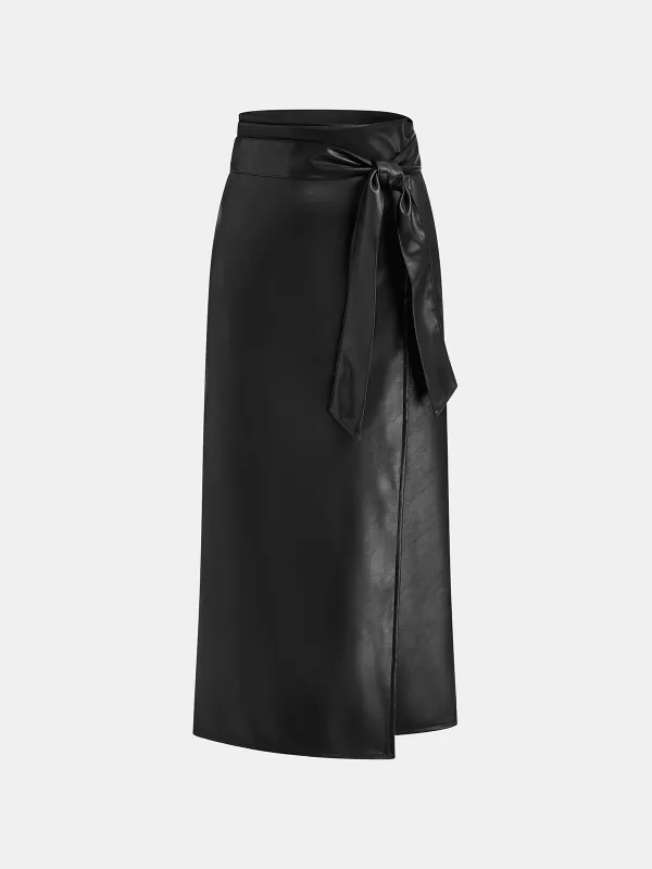 PU Leather Bow Wrap Skirt sold by COMMENSE