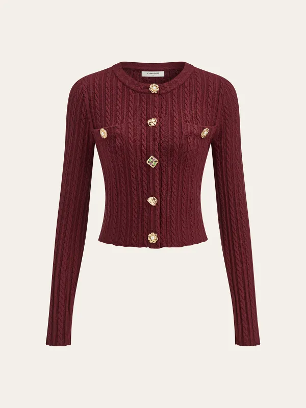 Metal Detail Cable Knit Cardigan sold by COMMENSE