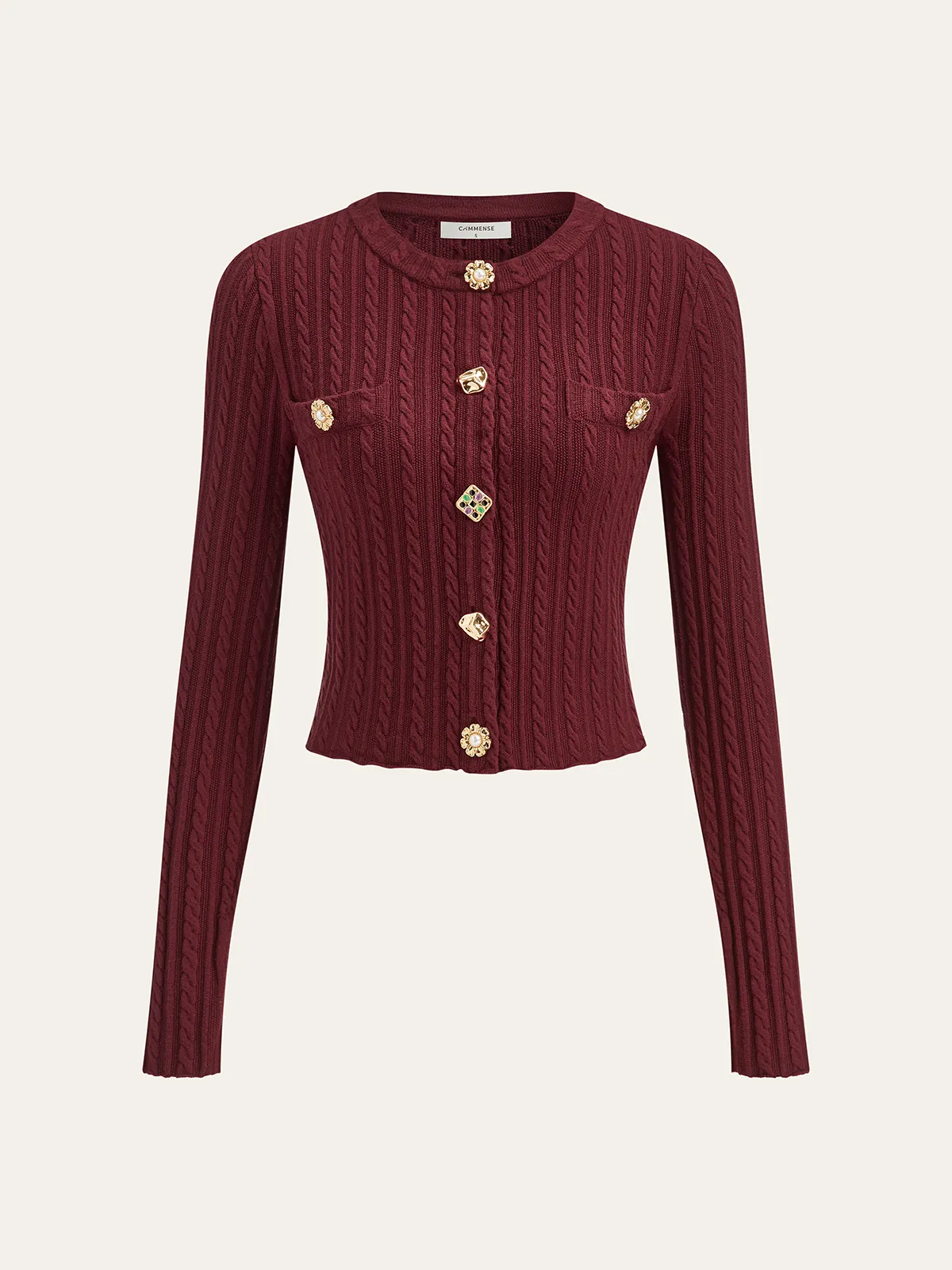 Metal Detail Cable Knit Cardigan sold by COMMENSE