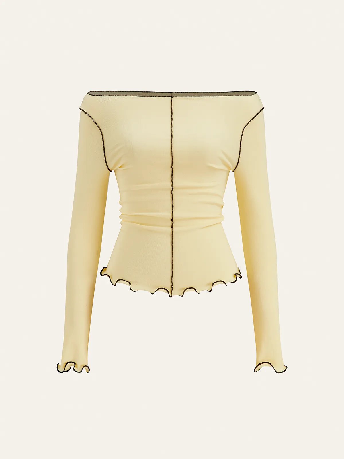 Long Sleeve Contrast Trim Ruffled T-Shirt sold by COMMENSE product image thumbnail 2