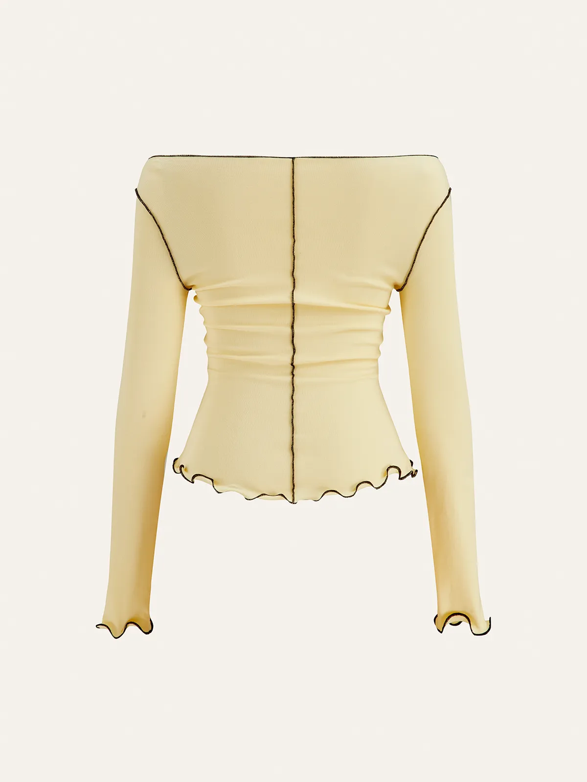 Long Sleeve Contrast Trim Ruffled T-Shirt sold by COMMENSE product image thumbnail 4