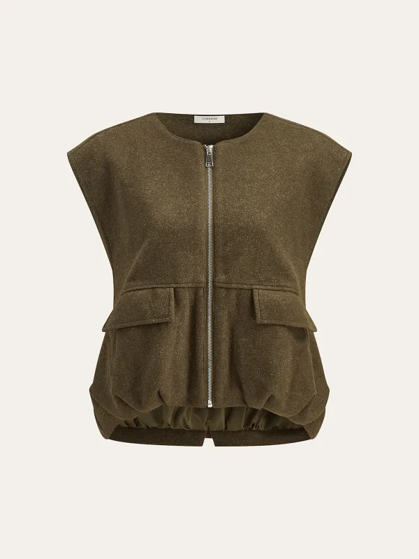 Zip Front Sleeveless Vest sold by COMMENSE