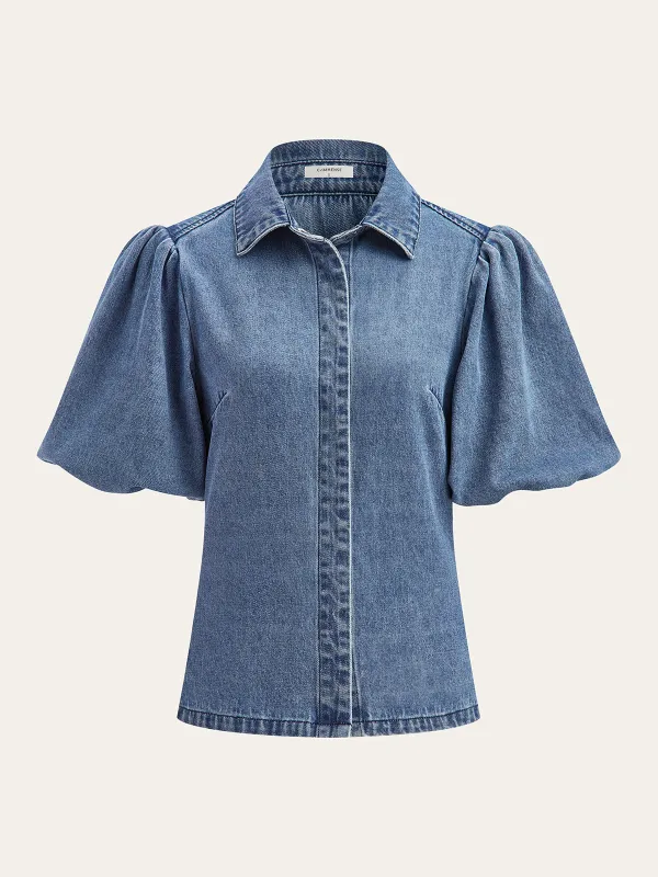 Puff Sleeve Denim Jacket sold by COMMENSE