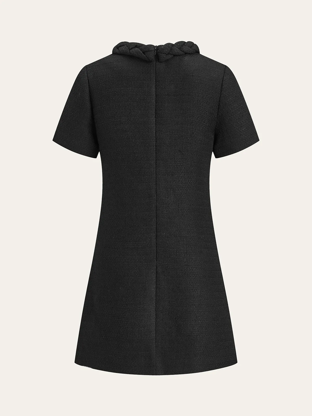 Tweed Braided Rope Collar Short Sleeve Dress sold by COMMENSE product image thumbnail 4