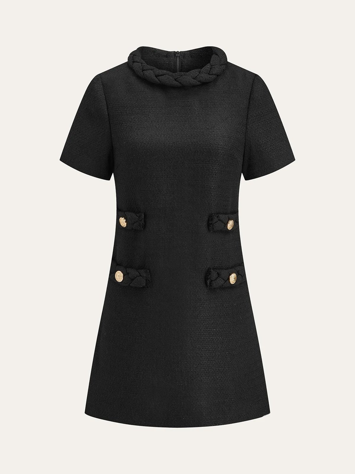 Tweed Braided Rope Collar Short Sleeve Dress sold by COMMENSE