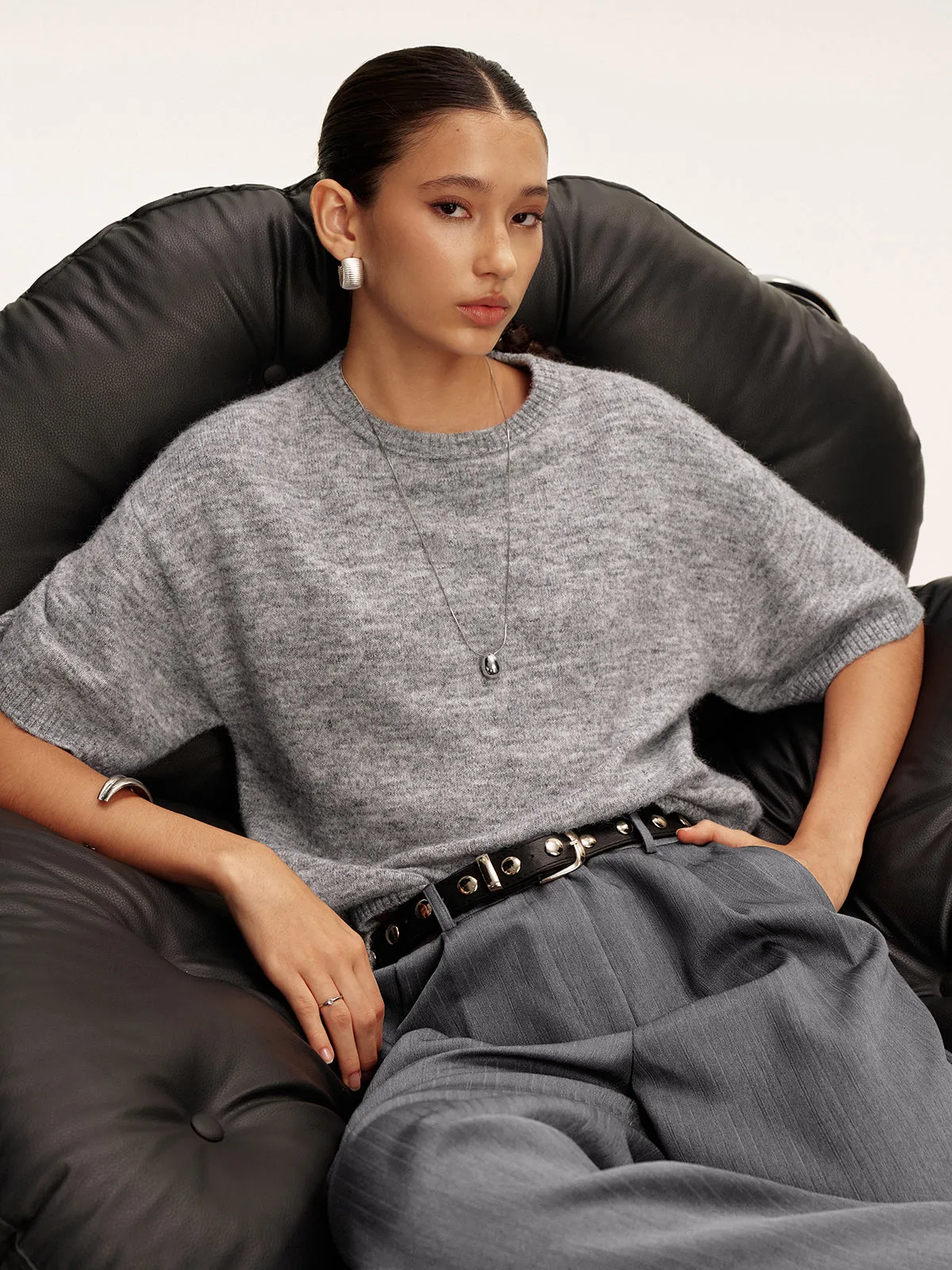 Wool-Blend Short Sleeve Sweater sold by COMMENSE