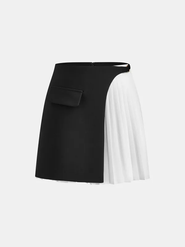 Color-Block Pleated Decor Pocket Mini Skirt sold by COMMENSE