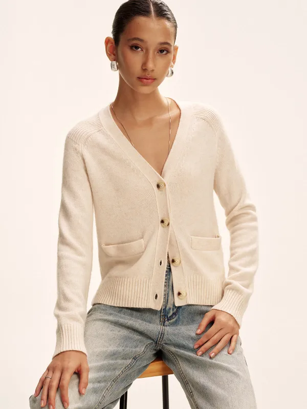 V-Neck Wool Blend Cardigan sold by COMMENSE