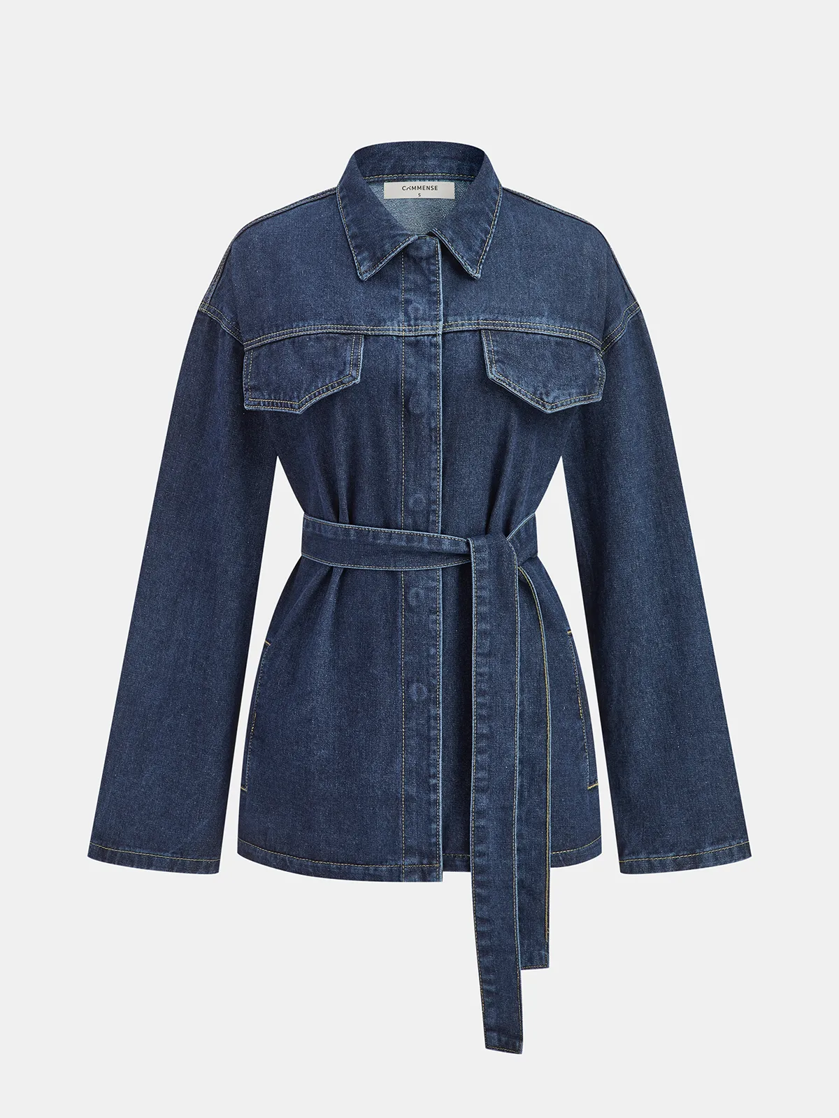 Belted Denim Shirt Jacket sold by COMMENSE