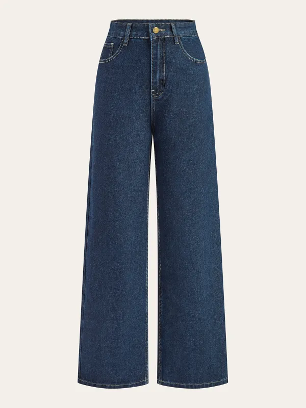 Mid-Waisted Wide-Leg Denim Pants sold by COMMENSE