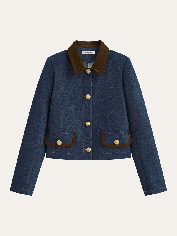 Metal Button Suede Collar Denim Jacket sold by COMMENSE