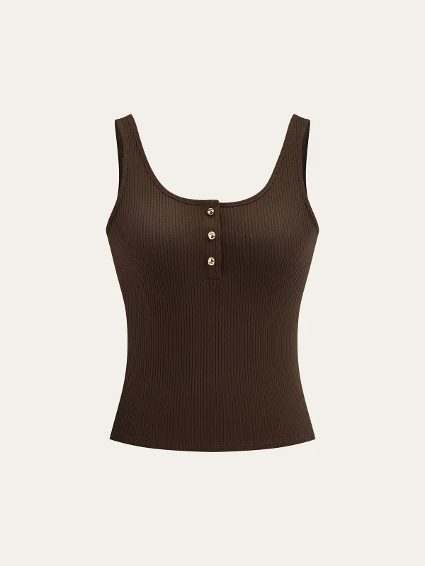 Ribbed Button-Front Tank Top sold by COMMENSE
