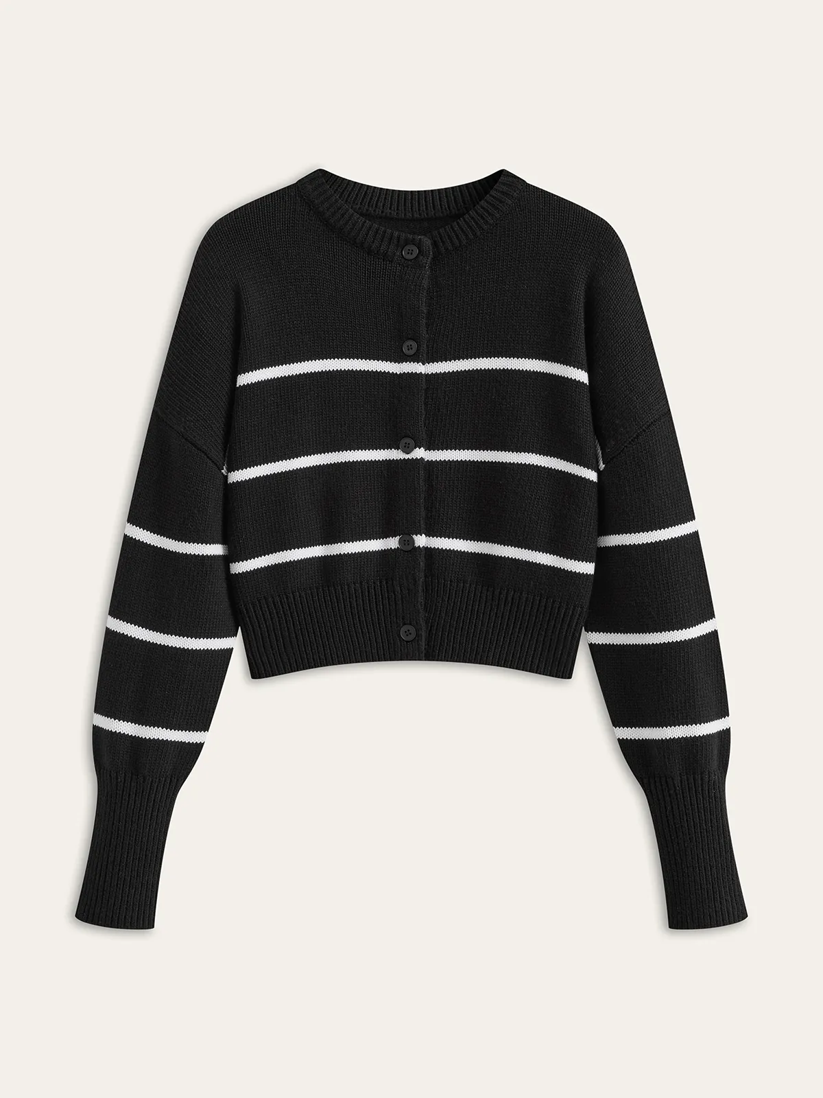 Striped Wool Blend Button Cardigan sold by COMMENSE product image thumbnail 2