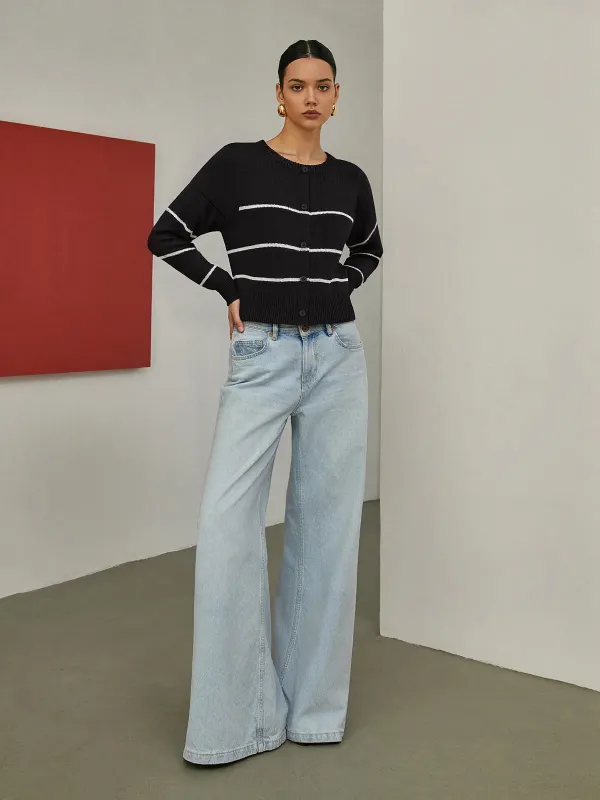 Striped Wool Blend Button Cardigan sold by COMMENSE