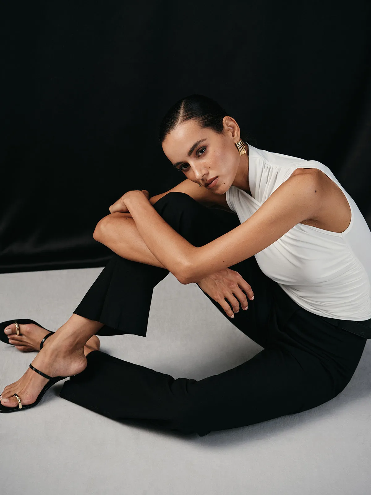 Cross Neck Ruched Fitted Tank Top sold by COMMENSE product image thumbnail 5