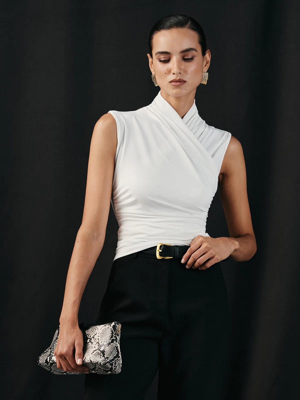 Cross Neck Ruched Fitted Tank Top sold by COMMENSE product image thumbnail 2