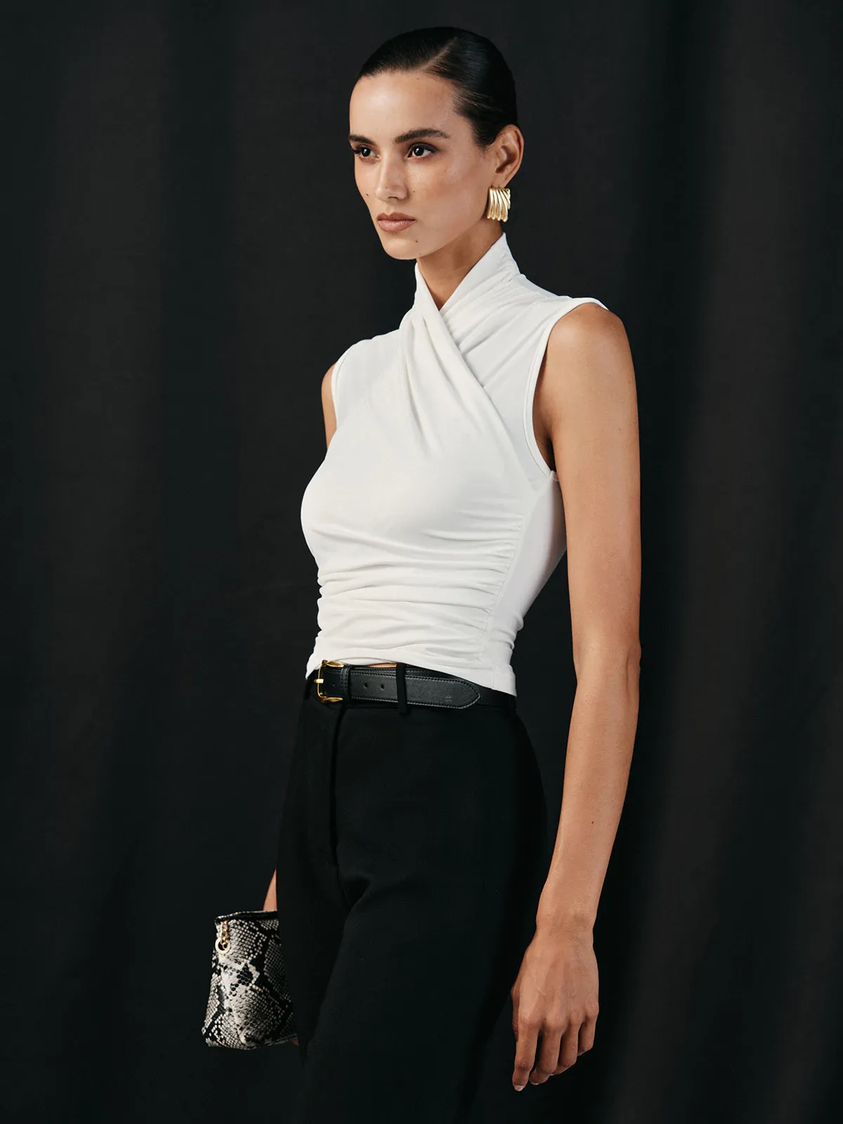 Cross Neck Ruched Fitted Tank Top sold by COMMENSE product image thumbnail 4