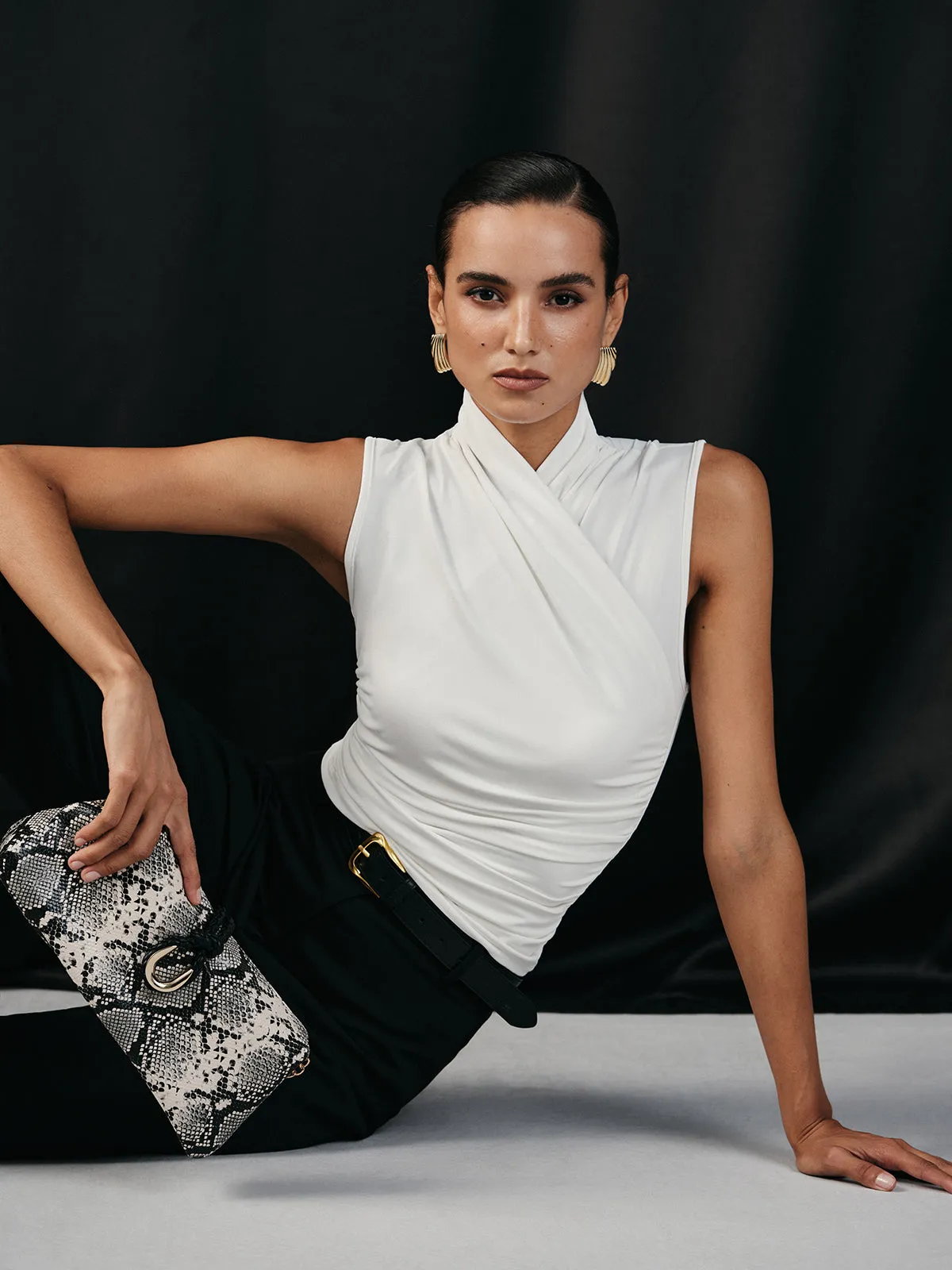 Cross Neck Ruched Fitted Tank Top sold by COMMENSE