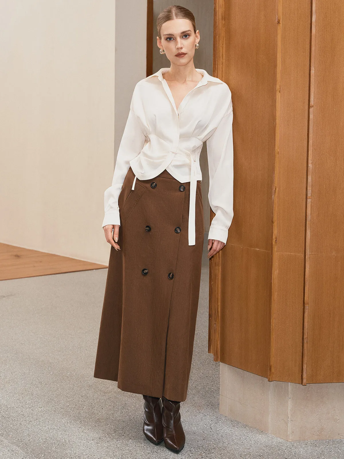 Double Breasted Maxi Skirt sold by COMMENSE