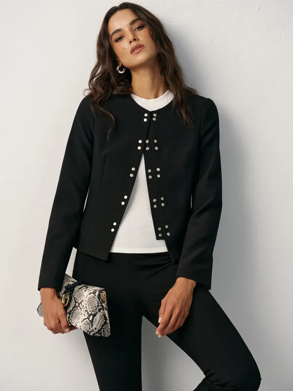 Round Neck Double-Breasted Blazer sold by COMMENSE