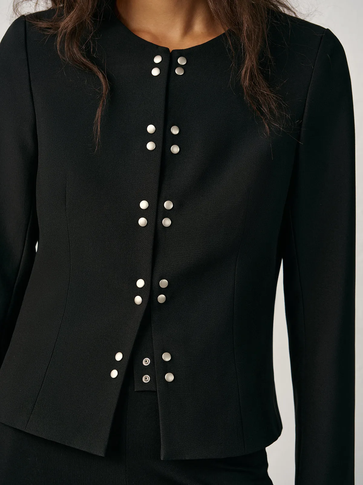 Round Neck Double-Breasted Blazer sold by COMMENSE product image thumbnail 5