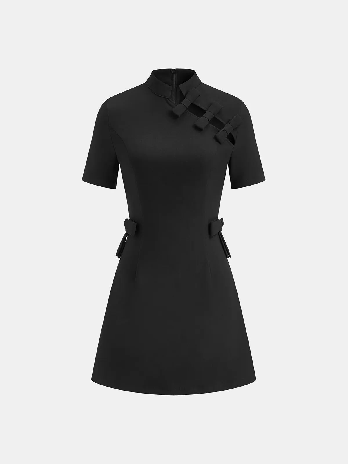 Bow Cut-Out Stand Collar Short Sleeve Dress sold by COMMENSE product image thumbnail 2