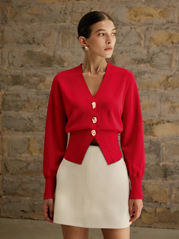 Wool Blend Cropped V-Neck Cardigan sold by COMMENSE