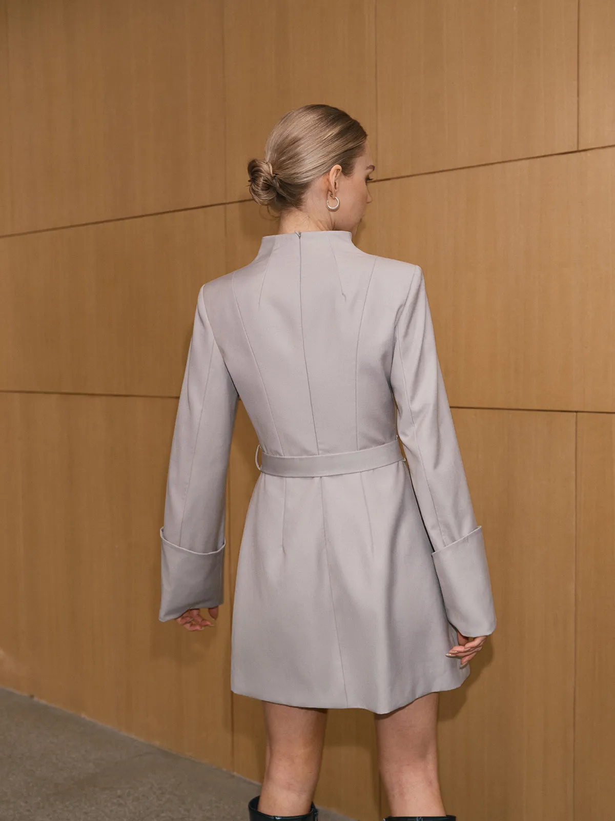 Belted V-Neck Long Sleeve Dress sold by COMMENSE product image thumbnail 5