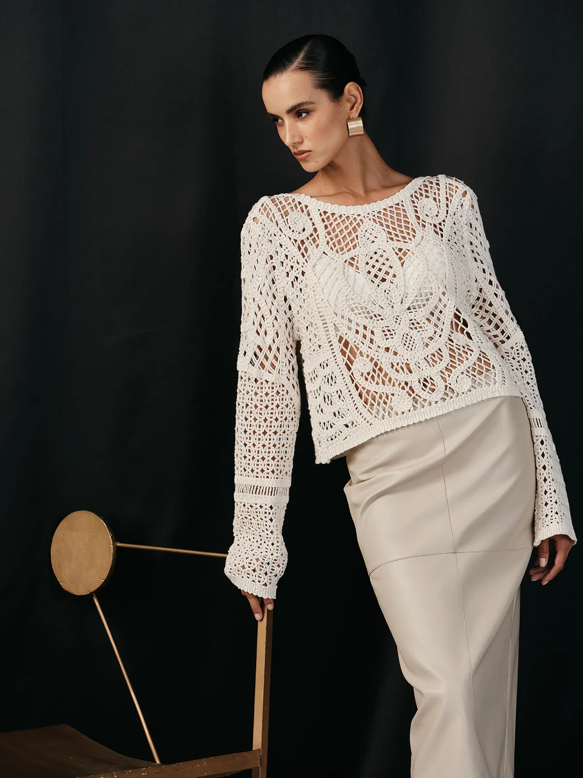 Cotton Crochet Long Sleeve Knit Top sold by COMMENSE product image thumbnail 5