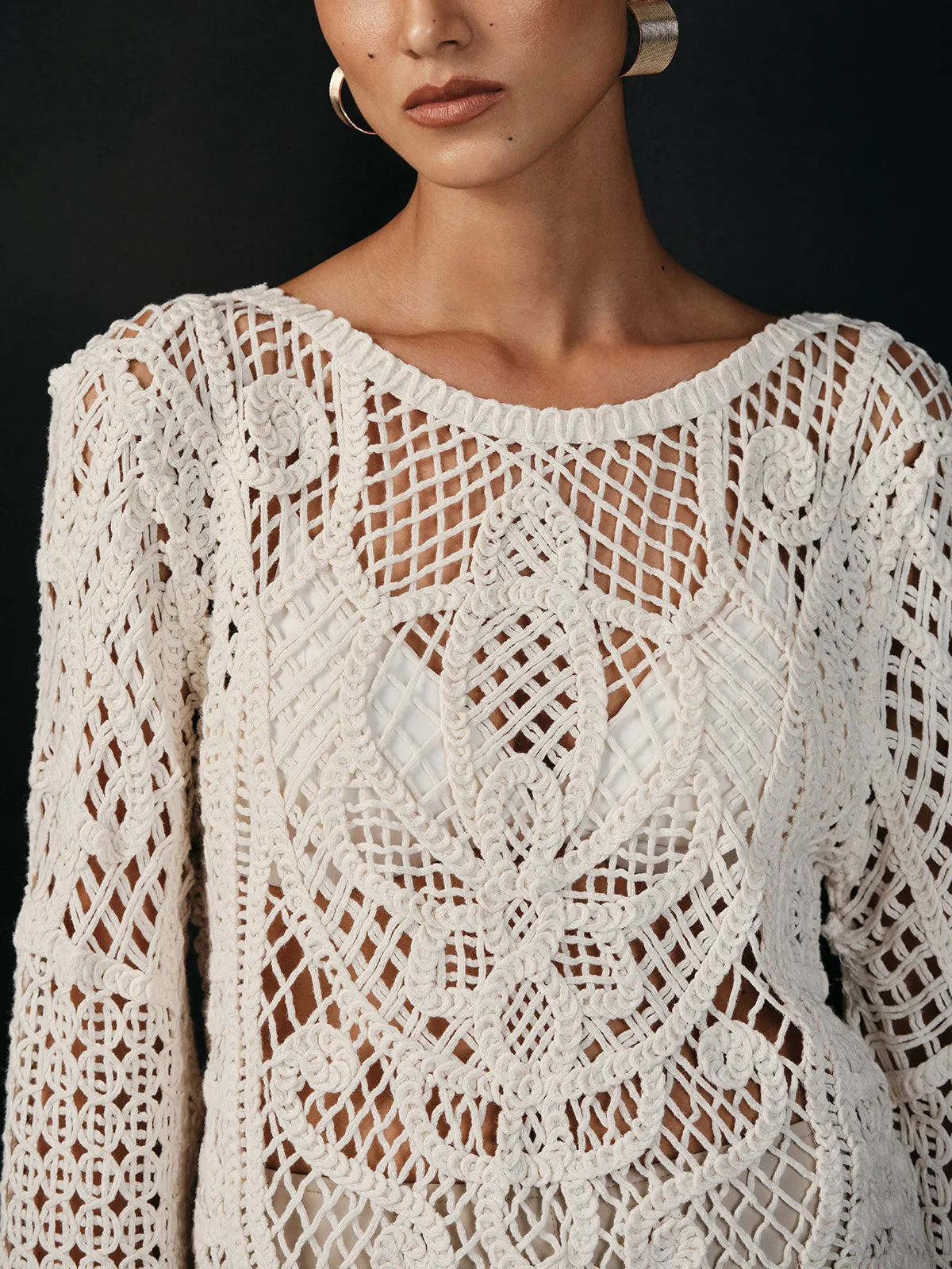 Cotton Crochet Long Sleeve Knit Top sold by COMMENSE product image thumbnail 2