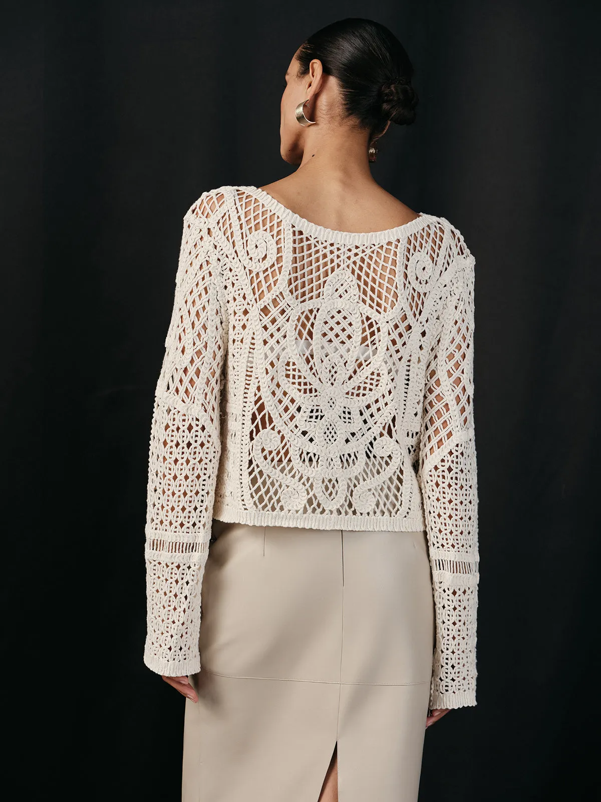 Cotton Crochet Long Sleeve Knit Top sold by COMMENSE product image thumbnail 4