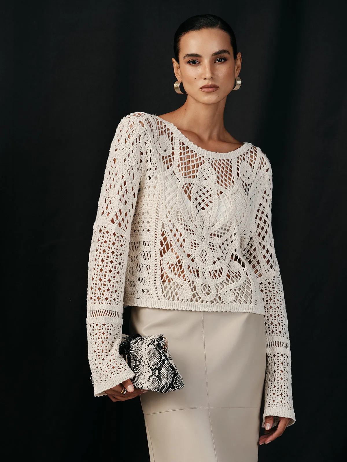 Cotton Crochet Long Sleeve Knit Top sold by COMMENSE product image thumbnail 3