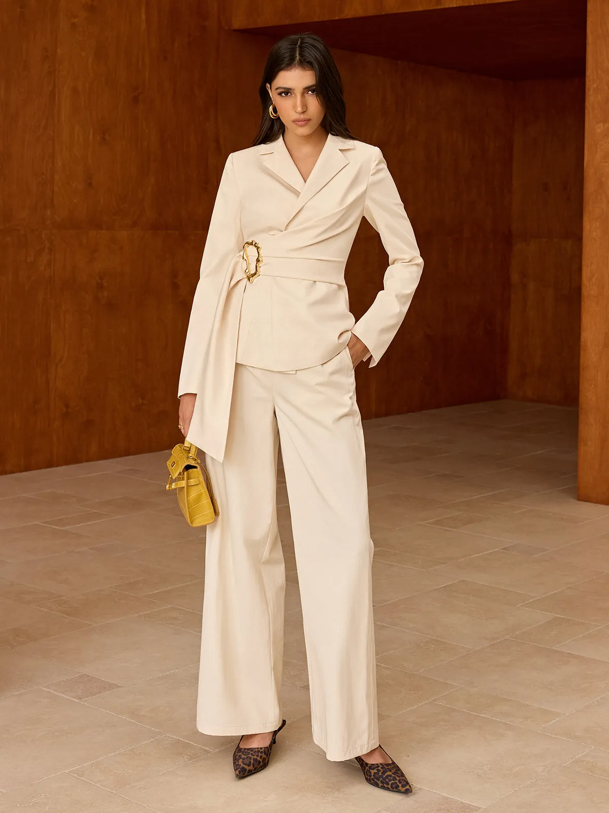 Asymmetric Belted Blazer sold by COMMENSE