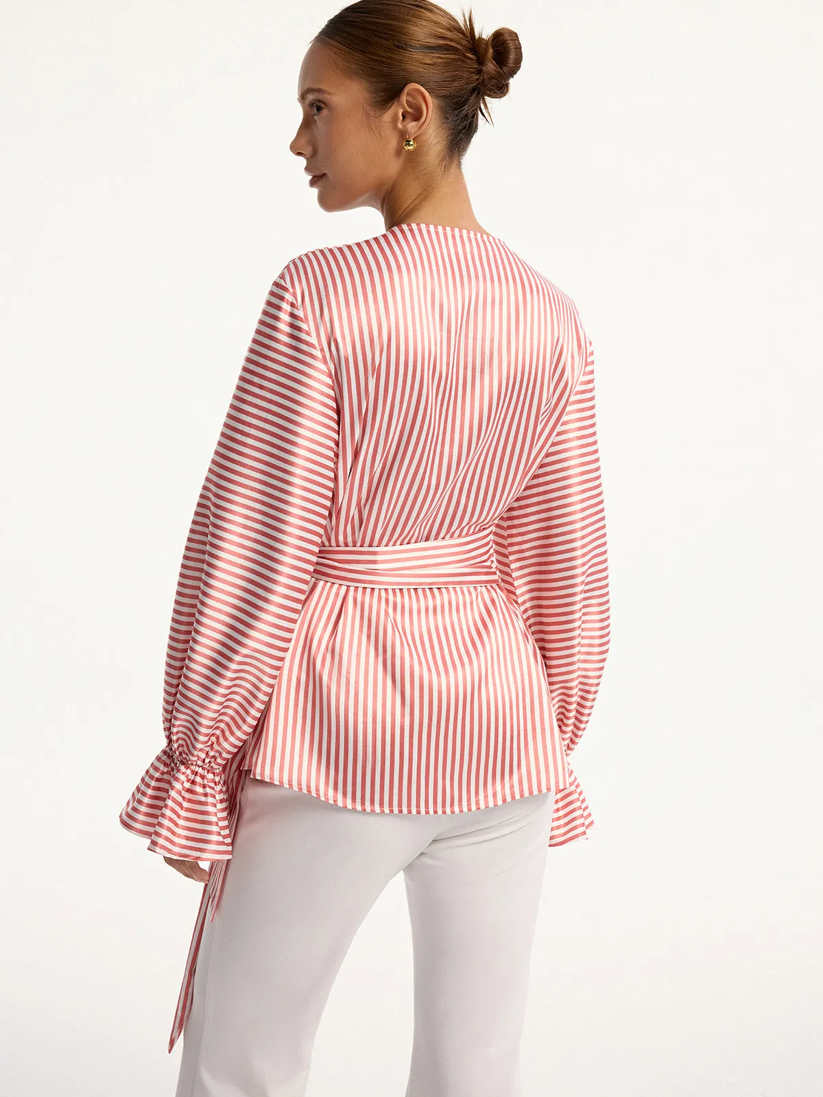 Wrap-Tie Striped Keyhole Blouse sold by COMMENSE product image thumbnail 5