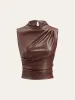 PU Leather Ruched Asymmetric Tank Top sold by COMMENSE