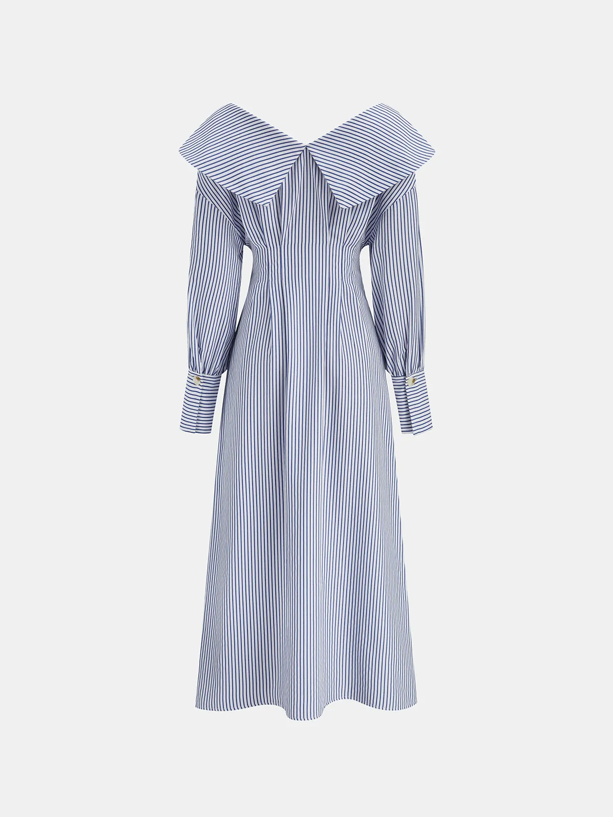 Off-Shoulder Striped Button Front Collared Dress sold by COMMENSE product image thumbnail 3