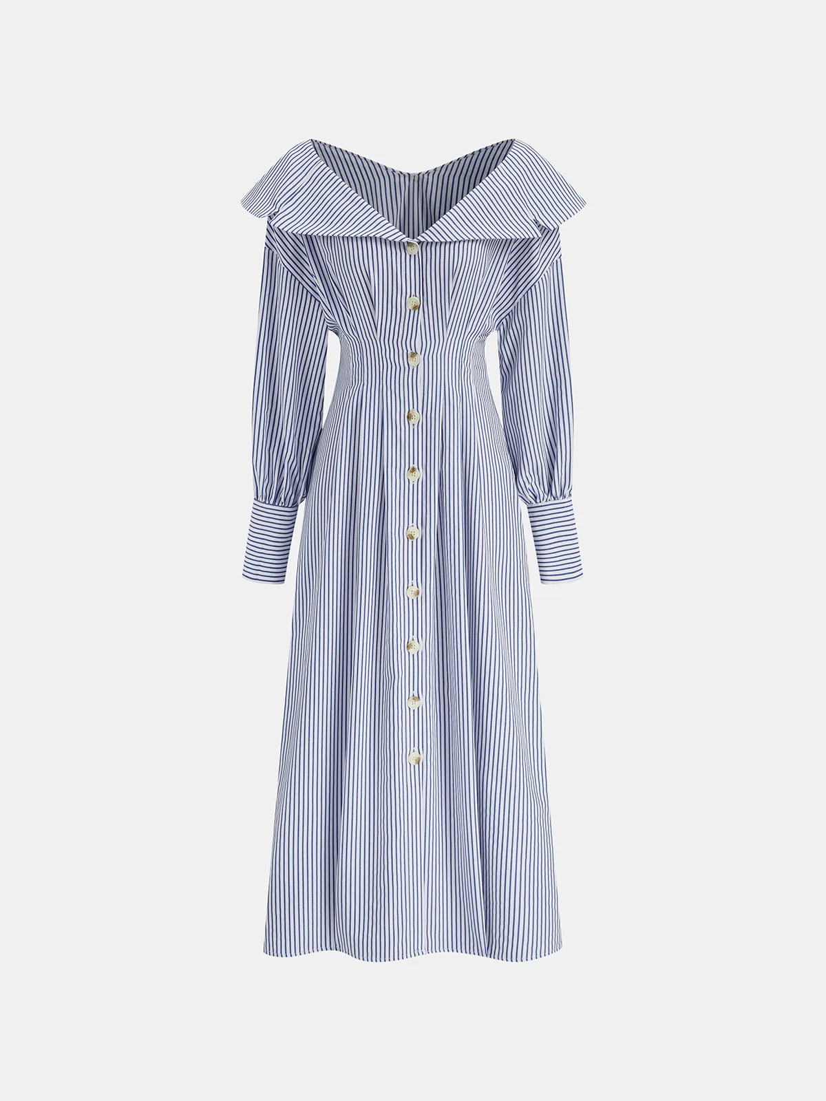 Off-Shoulder Striped Button Front Collared Dress sold by COMMENSE product image thumbnail 2