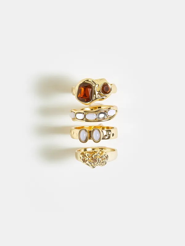 4pcs Gemstone Golden Ring Set sold by COMMENSE