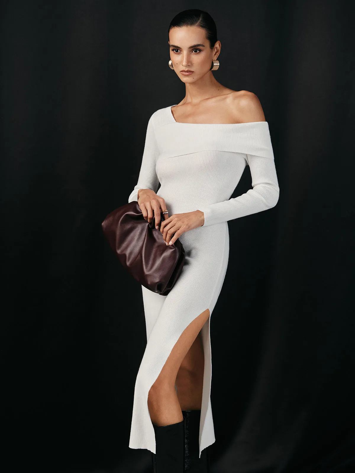 One Shoulder Wool Blend Knit Midi Slit Dress sold by COMMENSE