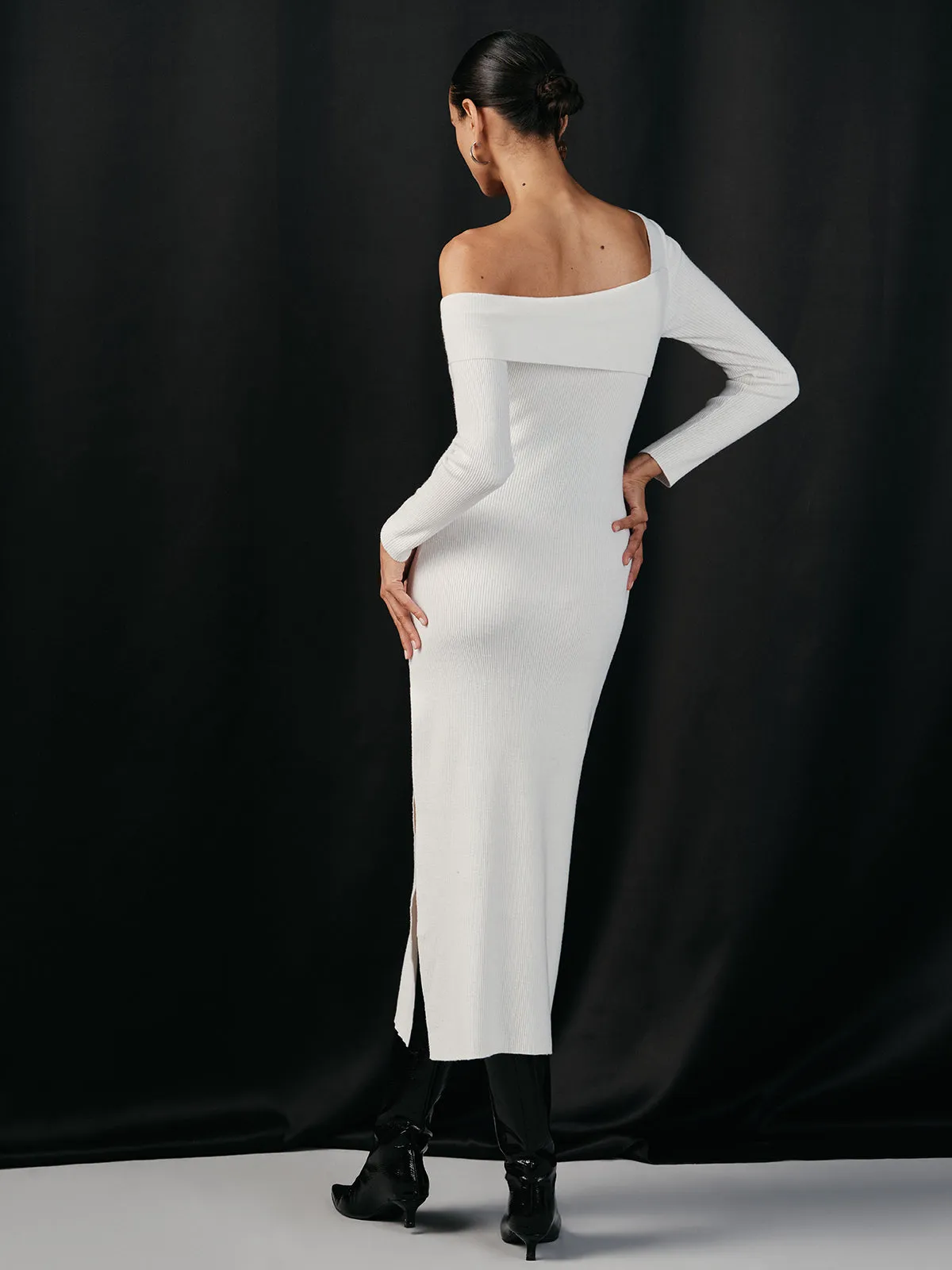 One Shoulder Wool Blend Knit Midi Slit Dress sold by COMMENSE product image thumbnail 5