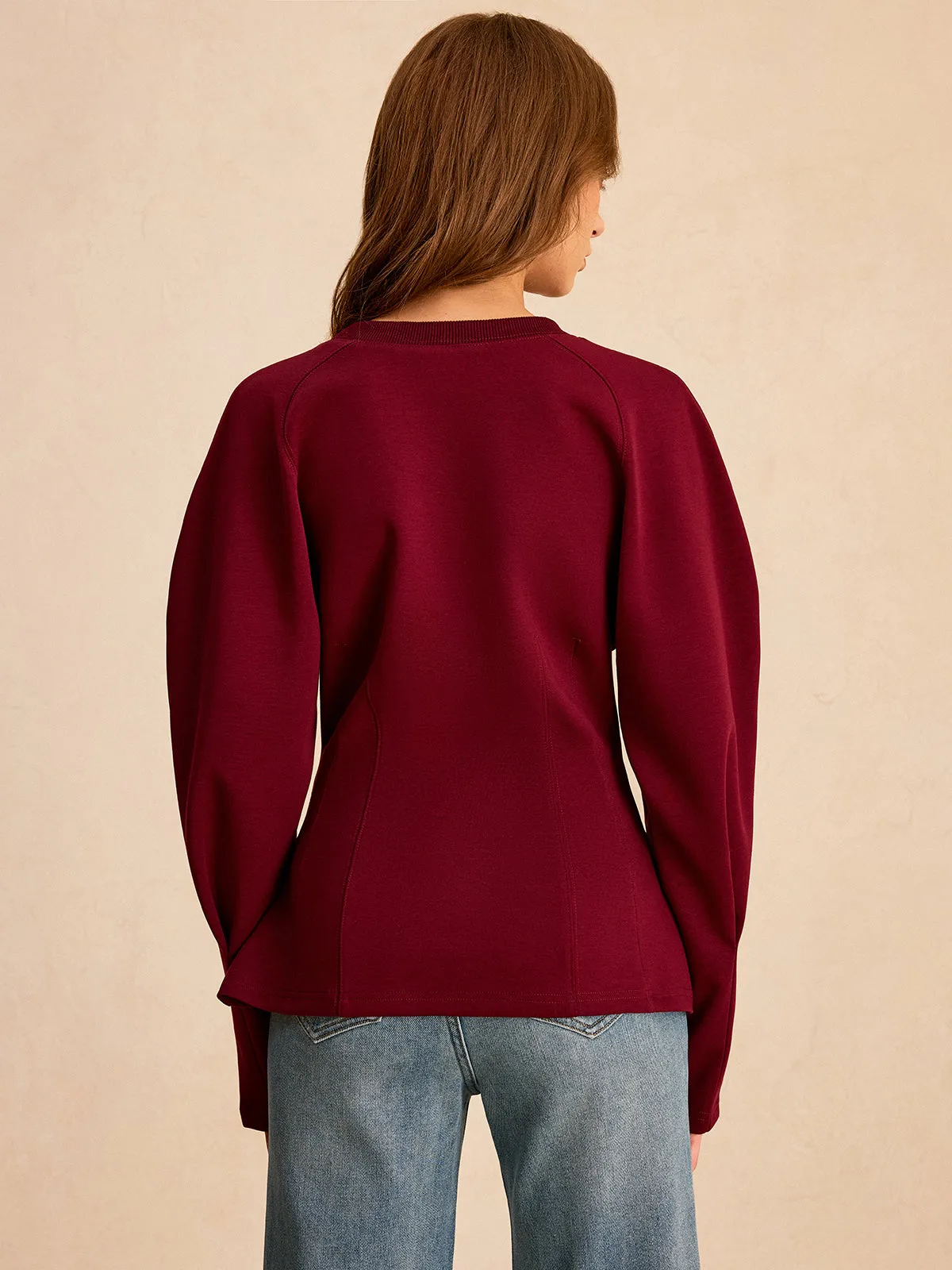 Lantern Sleeve Crew Neck Sweatshirt sold by COMMENSE product image thumbnail 4