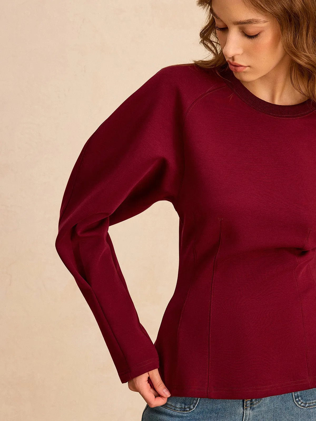 Lantern Sleeve Crew Neck Sweatshirt sold by COMMENSE product image thumbnail 5