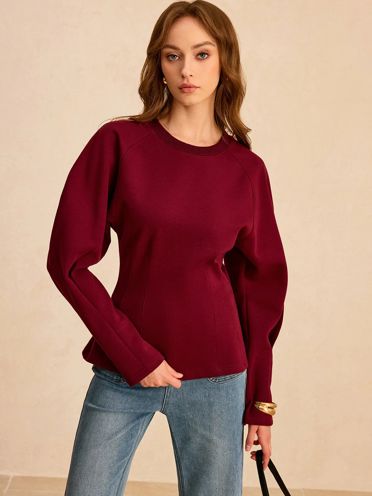 Lantern Sleeve Crew Neck Sweatshirt sold by COMMENSE