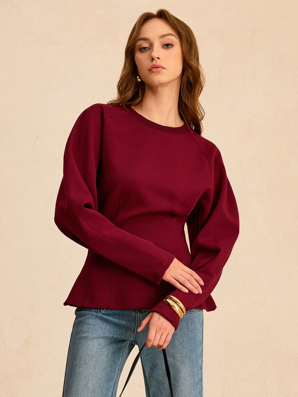 Lantern Sleeve Crew Neck Sweatshirt sold by COMMENSE product image thumbnail 3