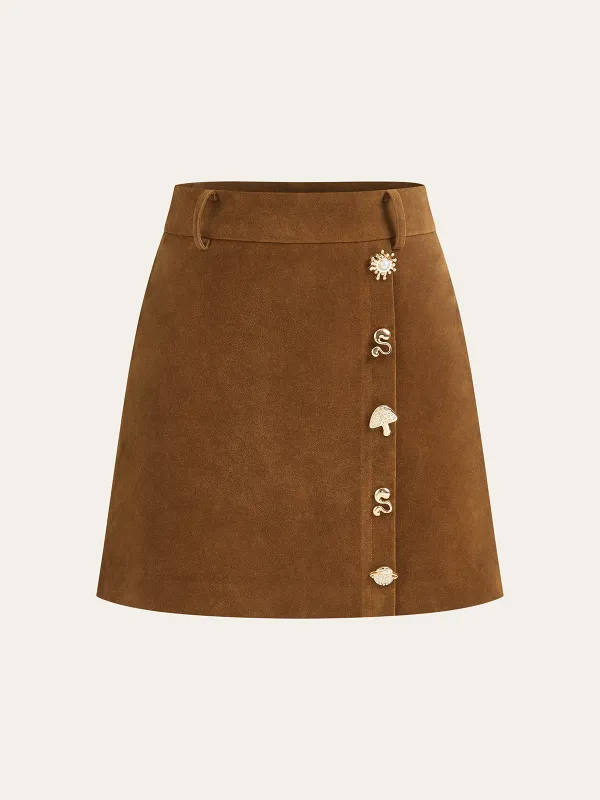 Irregular Metal Detail Suede Effect Mini Skirt sold by COMMENSE