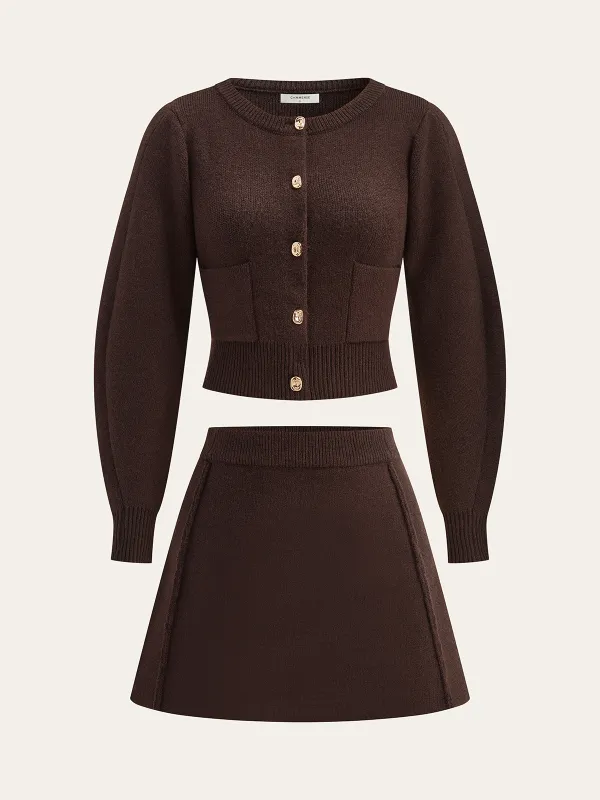 Lamb Sleeve Metal Button Knit Top and Skirt Set sold by COMMENSE