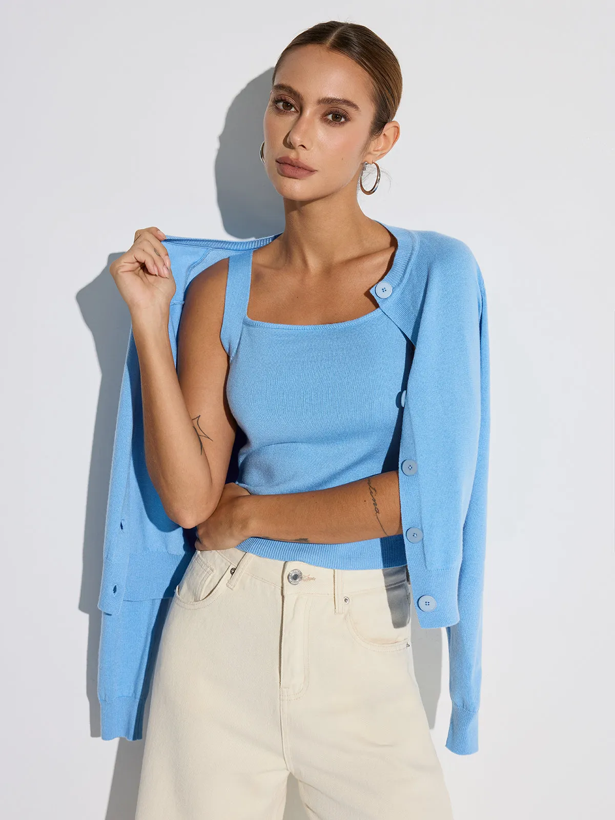 Wool Blend Tank & Cardigan Two-Piece Set sold by COMMENSE