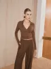Wrap-Front Ruched V-Neck Collared T-Shirt sold by COMMENSE